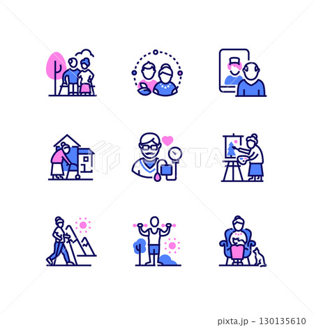 Senior people - modern line design style icons set 130135610