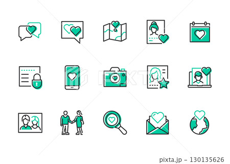 Internet dating - set of line design style icons 130135626