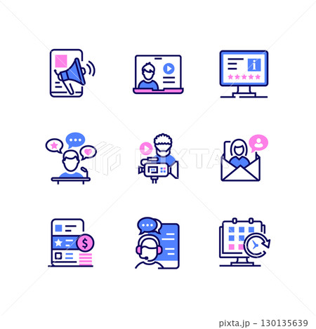 Blogging and content - modern line design style icons set Blogging and content - modern line design style icons set 130135639
