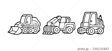 Construction vehicles working together on a site during daylight hours to complete a building project Construction vehicles working together on a site during daylight hours to complete a building project 130135887