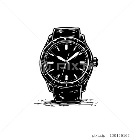 Monochrome Stylish Wristwatch Illustration for Fashion Accessory Design and Timekeeping 130136163