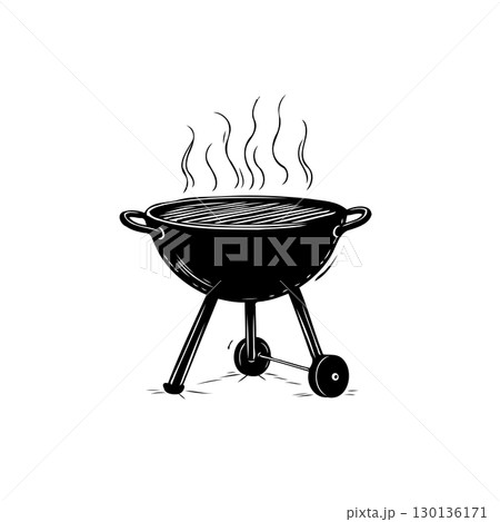 Illustration of a black charcoal grill with rising smoke, perfect for summer cookouts Illustration of a black charcoal grill with rising smoke, perfect for summer cookouts 130136171
