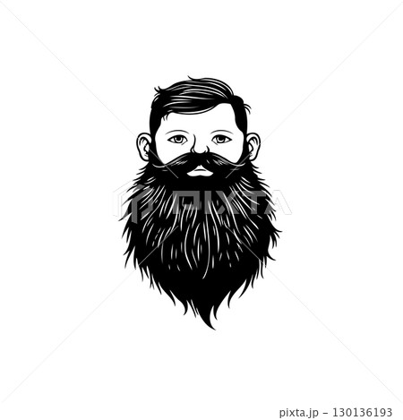 Stylized Portrait of a Man with a Thick Beard and Mustache in Black and White 130136193