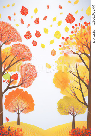 秋の野山 綺麗に紅葉した木々 130136244
