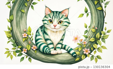 Cheshire Mysterious cat in the forest. Fantasy illustration Cheshire Mysterious cat in the forest. Fantasy illustration 130136304