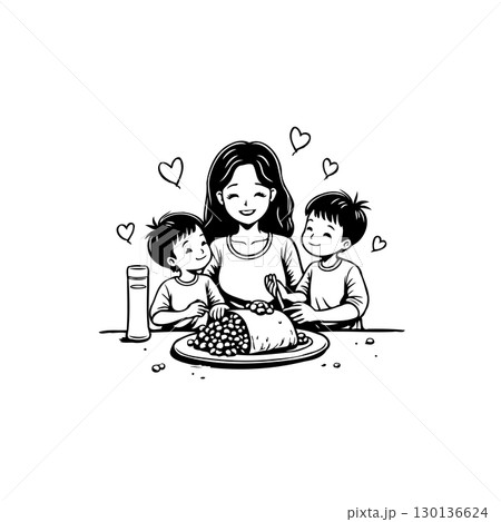 Affectionate Mother and Sons Sharing a Meal, Symbolizing Love and Family Togetherness Affectionate Mother and Sons Sharing a Meal, Symbolizing Love and Family Togetherness 130136624