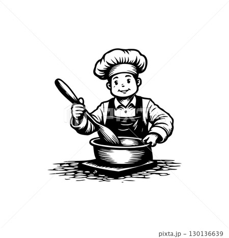 Charming Chef Illustration: Stirring Delight with Wholesome Culinary Expertise 130136639