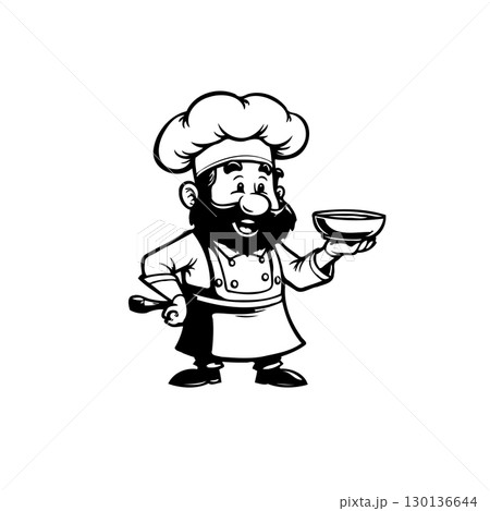 Cartoon Chef Illustration with Bowl: A Culinary Character Design for Branding 130136644