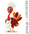Turkey bird with chef s hat close-up on white background. Thanksgiving 130136785