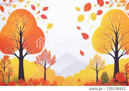 秋の野山 綺麗に紅葉した木々 130136922