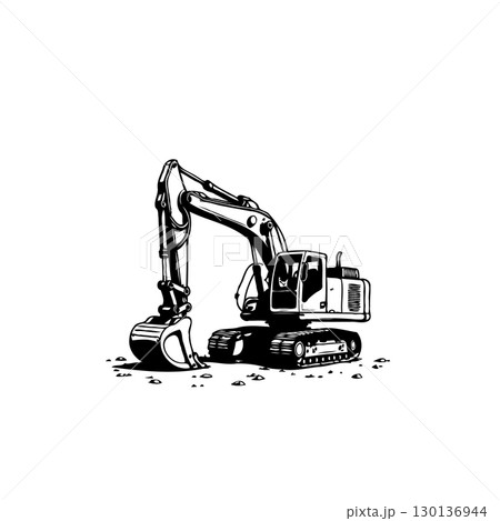Detailed vector illustration of an excavator on a white background for design projects 130136944