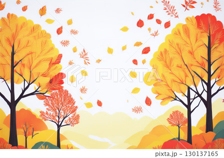 秋の野山 綺麗に紅葉した木々 130137165