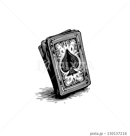 Elegant Black and White Deck of Playing Cards with Ornate Spade Design 130137218
