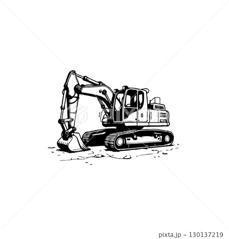 Simple excavator illustration for construction or industrial themed designs 130137219