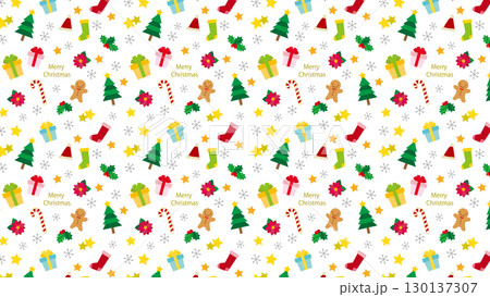クリスマスアイテムのシームレスパターン背景/文字入り・透過 130137307