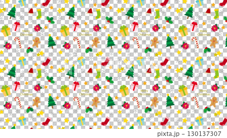 クリスマスアイテムのシームレスパターン背景/文字入り・透過 130137307