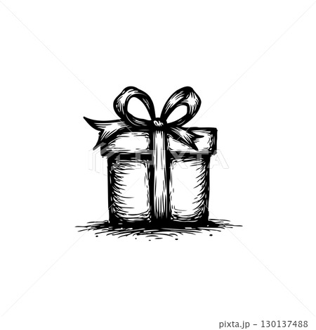 Hand-Drawn Gift Box Illustration with Ribbon for Celebrations and Special Occasions 130137488
