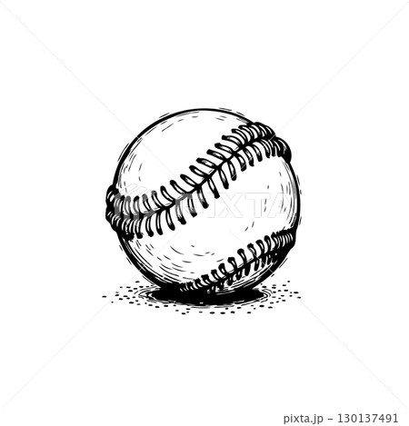 Vintage Baseball Illustration: Hand-Drawn Sketch of American Sport Icon in Black and White 130137491