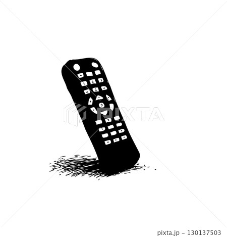 Minimalist remote control illustration with a modern design aesthetic, black and white 130137503
