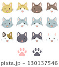 ネコの顔と肉球アイコンセット:カラー ネコの顔と肉球アイコンセット:カラー 130137546