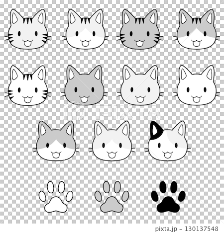 貓臉和爪子圖示集:單色 貓臉和爪子圖示集:單色 130137548