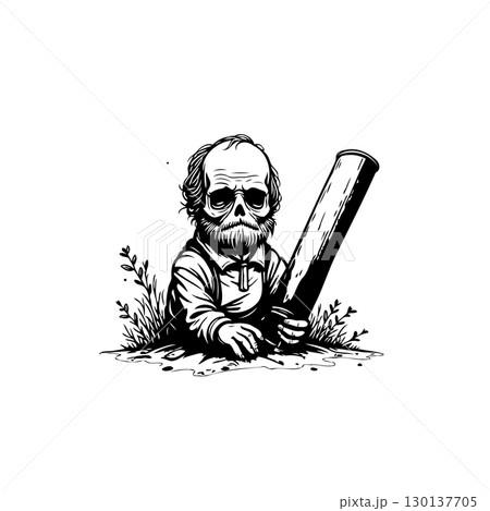 Monochromatic Illustration of an old man with a scroll in a white background Monochromatic Illustration of an old man with a scroll in a white background 130137705