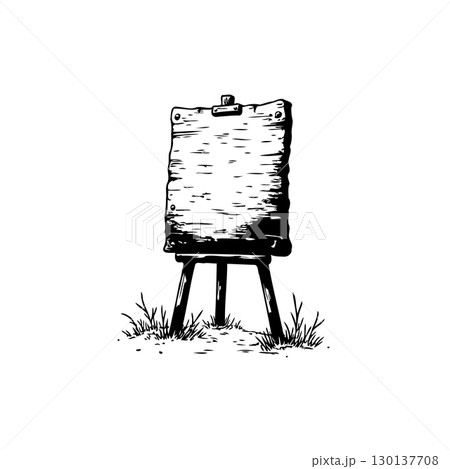 Rustic wood easel with blank signage, hand drawn illustration style isolated Rustic wood easel with blank signage, hand drawn illustration style isolated 130137708