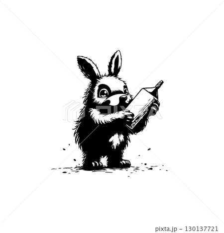 Whimsical Rabbit Illustration: Adorable Creature Reading with Delight and Innocence Whimsical Rabbit Illustration: Adorable Creature Reading with Delight and Innocence 130137721
