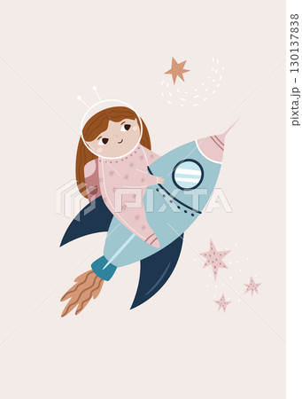 Space Girl Astronaut Discovering Universe Space Girl Astronaut Discovering Universe 130137838