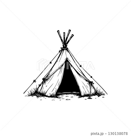 Monochrome Artistic Sketch of a Traditional Teepee on a White Background Monochrome Artistic Sketch of a Traditional Teepee on a White Background 130138078