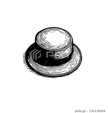 Elegant vintage bowler hat illustration with detailed engraving technique 130138084