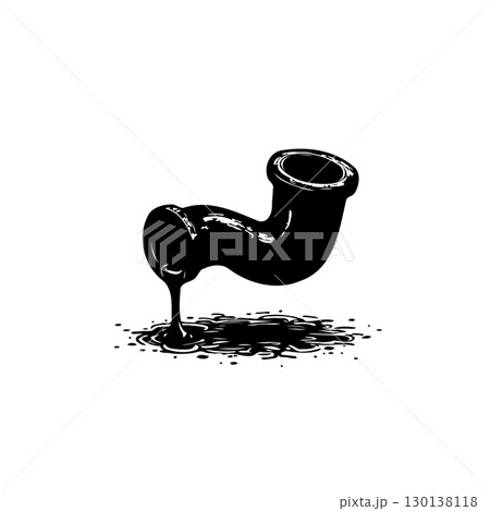Surreal black and white illustration of a dripping pipe with dark liquid artwork Surreal black and white illustration of a dripping pipe with dark liquid artwork 130138118