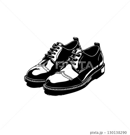 Elegant Black and White Brogue Shoes Illustration for Fashion and Style Concepts 130138290