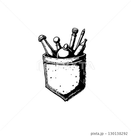 Artistic Pocket Illustration: A charming depiction of various art tools in a pocket 130138292
