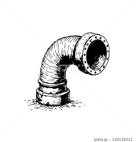 Monochromatic Hand-Drawn Illustration of an Industrial Pipe Fitting on White Background 130138321