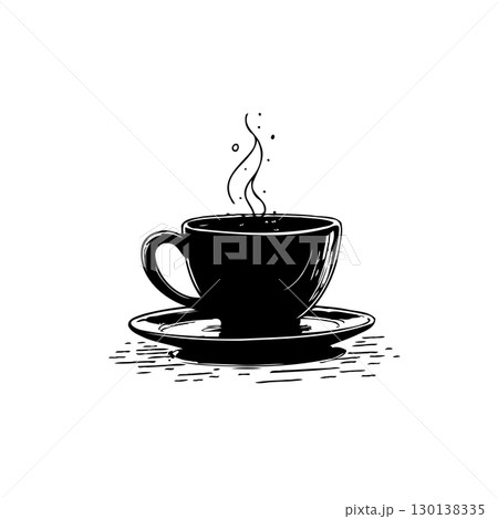 Elegant monochrome depiction of a steaming cup of coffee offering relaxation and warmth 130138335