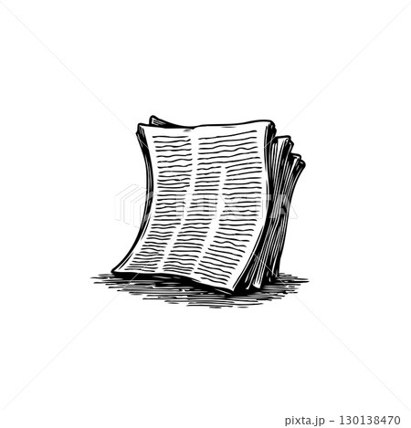 Hand-drawn illustration of stacked papers representing documents and paperwork tasks 130138470