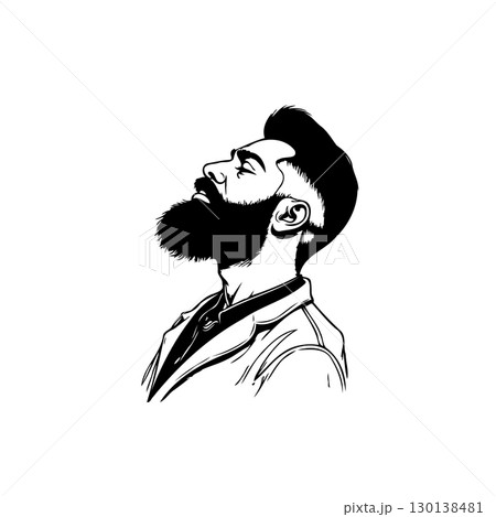 Elegant Line Art Portrait: Stylish Bearded Man with Sophisticated Hairstyle 130138481