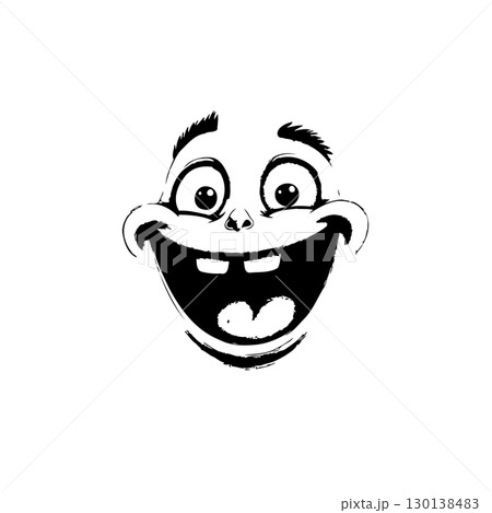 Expressive cartoon face with wide eyes and a big smile showcasing joy Expressive cartoon face with wide eyes and a big smile showcasing joy 130138483