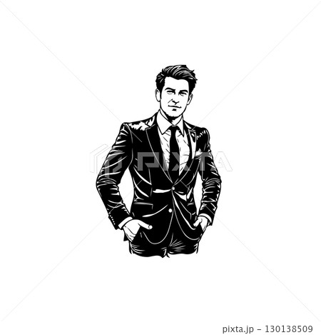 Elegant Businessman Portrait: Black and White Sketch of a Confident Professional 130138509