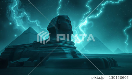 The Great Sphinx next to the Pyramids of Egypt in the desert of Giza 130138605