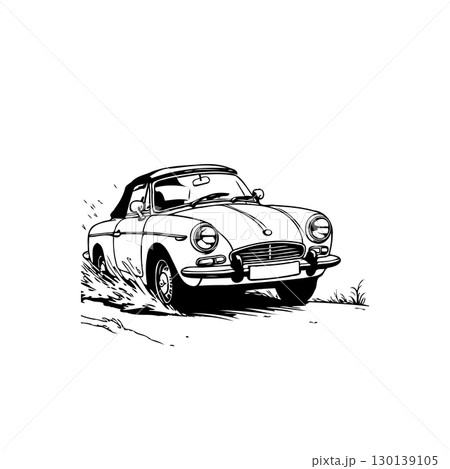 Classic Convertible Car Illustration in Black and White Retro Vehicle Image 130139105