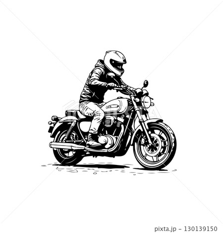 A dynamic illustration of a motorcyclist riding a vintage motorbike with style and confidence 130139150