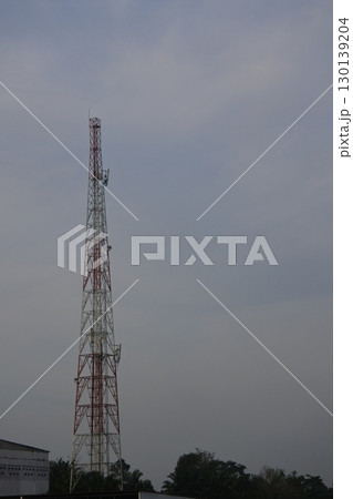 telecommunication tower with antennas   blue sky 130139204
