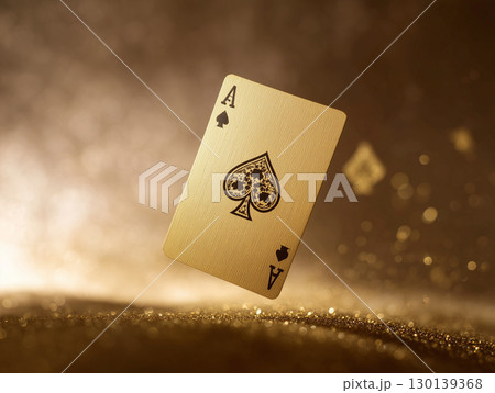 金色の背景に浮かぶスペードのエースのトランプ 金色の背景に浮かぶスペードのエースのトランプ 130139368