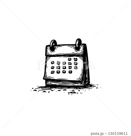 Calendar Illustration: Black and White Sketch of a Desk Calendar Icon Design 130139611