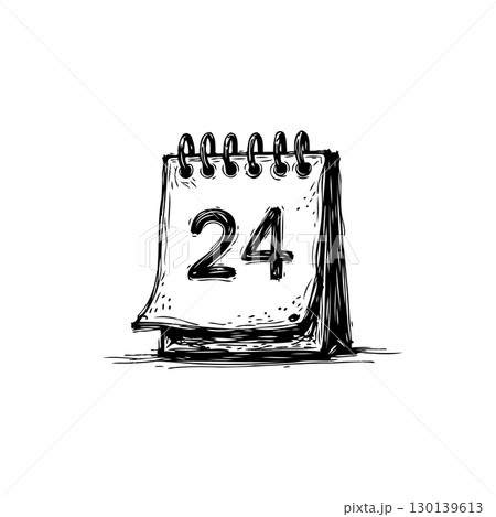 Hand-Drawn Calendar Icon Illustrating the 24th Day, Simple Design on White Hand-Drawn Calendar Icon Illustrating the 24th Day, Simple Design on White 130139613