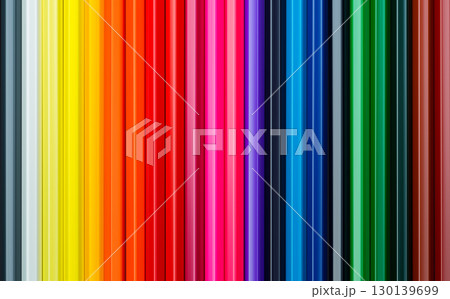 Vibrant Rainbow Spectrum Colored Pencils Arranged in Perfect Gradient Formation 130139699