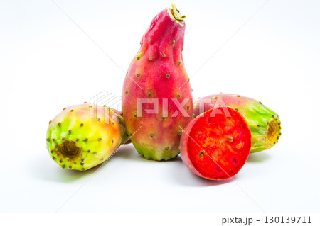 Vibrant prickly pear cactus fruits showcasing brilliant magenta flesh and natural desert harvest bounty Vibrant prickly pear cactus fruits showcasing brilliant magenta flesh and natural desert harvest bounty 130139711