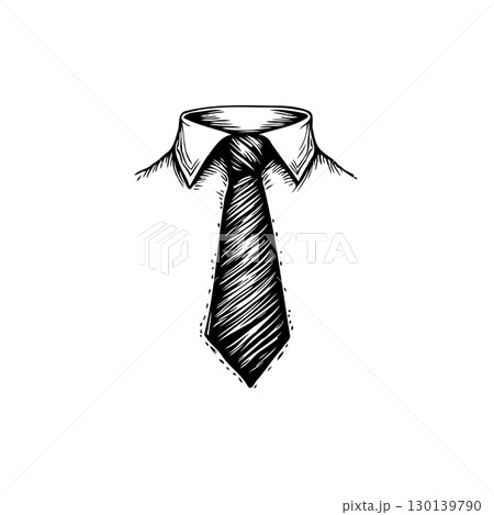 Elegant Hand-Drawn Illustration of a Shirt and Tie Outfit with a Classic Aesthetic 130139790